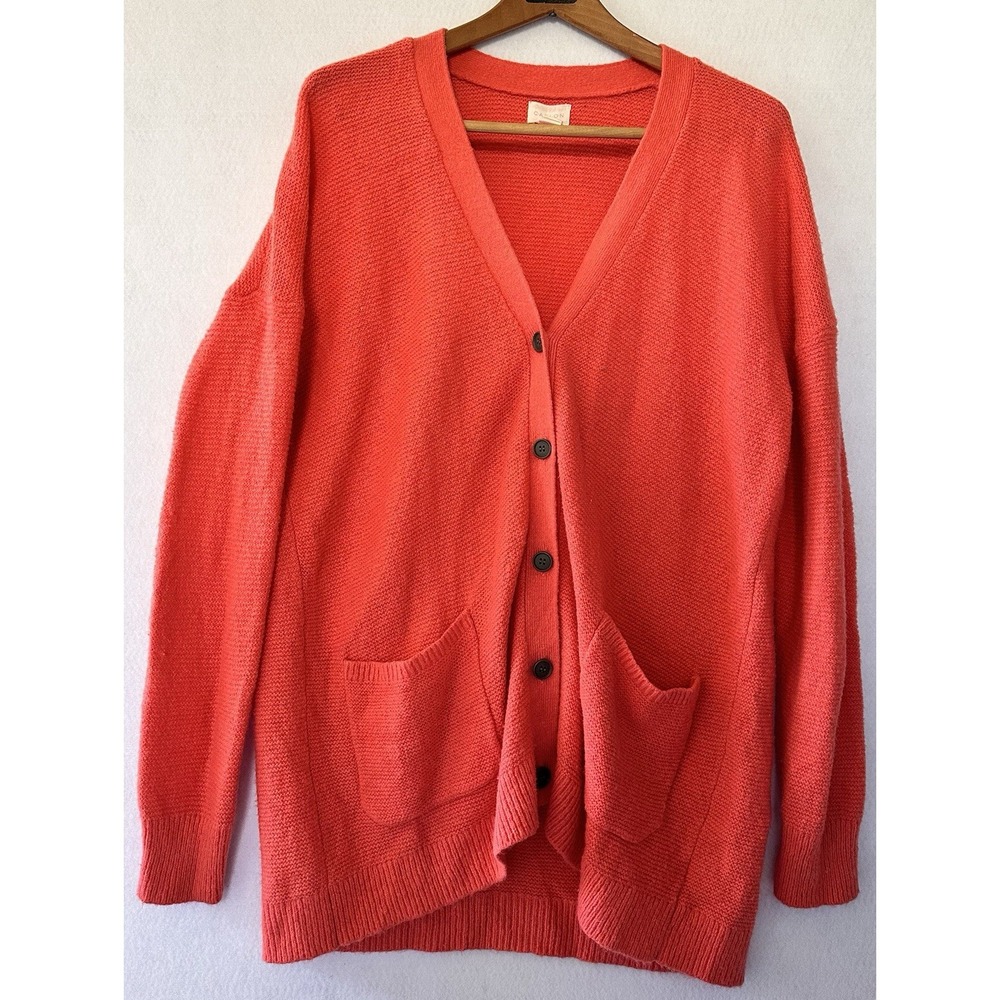 Caslon Wool Blend Cardigan Buttoned Pockets SOFT Salmon Peach Size L Women's